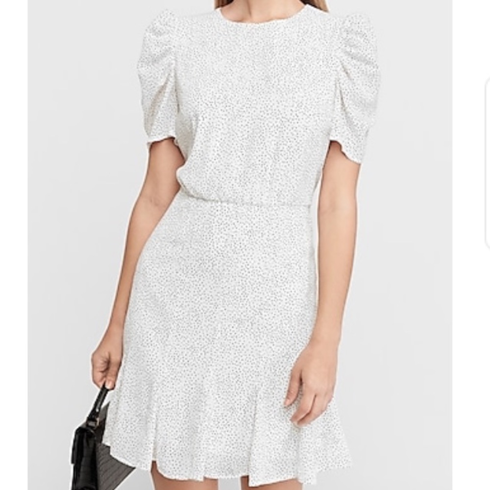 NWT Express Polka Dot Print Puff Sleeve Mini Dress